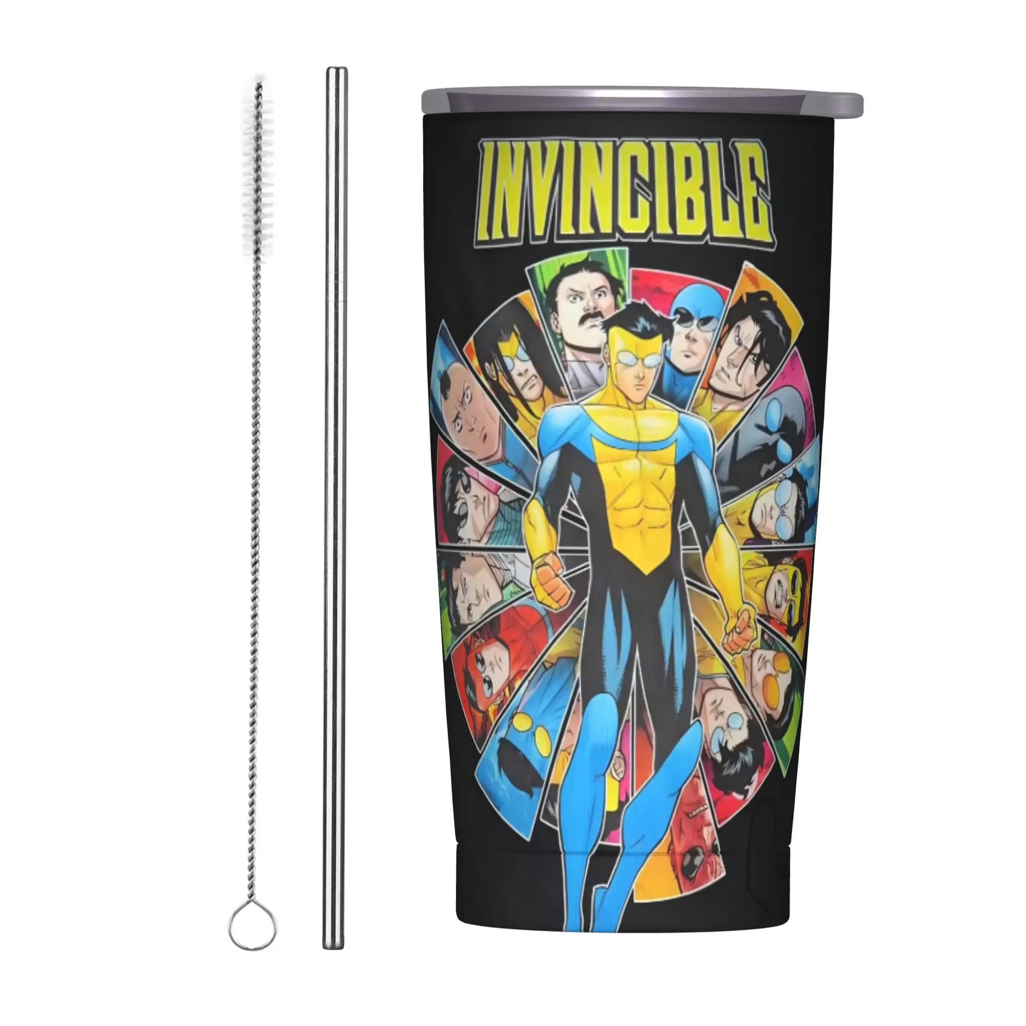 Tazza Termica Invincibles Comic, Bicchiere Isolato Sottovuoto in Acciaio Inox per Auto, per Bevande Calde e Fredde, 20oz