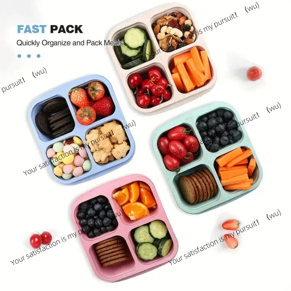 Contenitore per snack da 1 pezzo, impilabile, a 4 scomparti, con coperchio, riutilizzabile, contenitore per la preparazione dei pasti, leggero, contenitore per la punzonatura