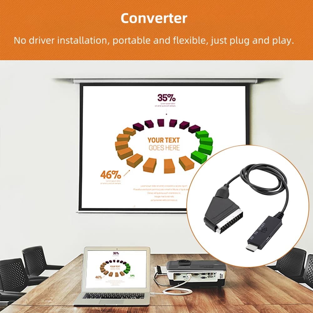 HDMI compatible low power adapter cable with audio video cable Scart, plug and play adapter with USB power cable