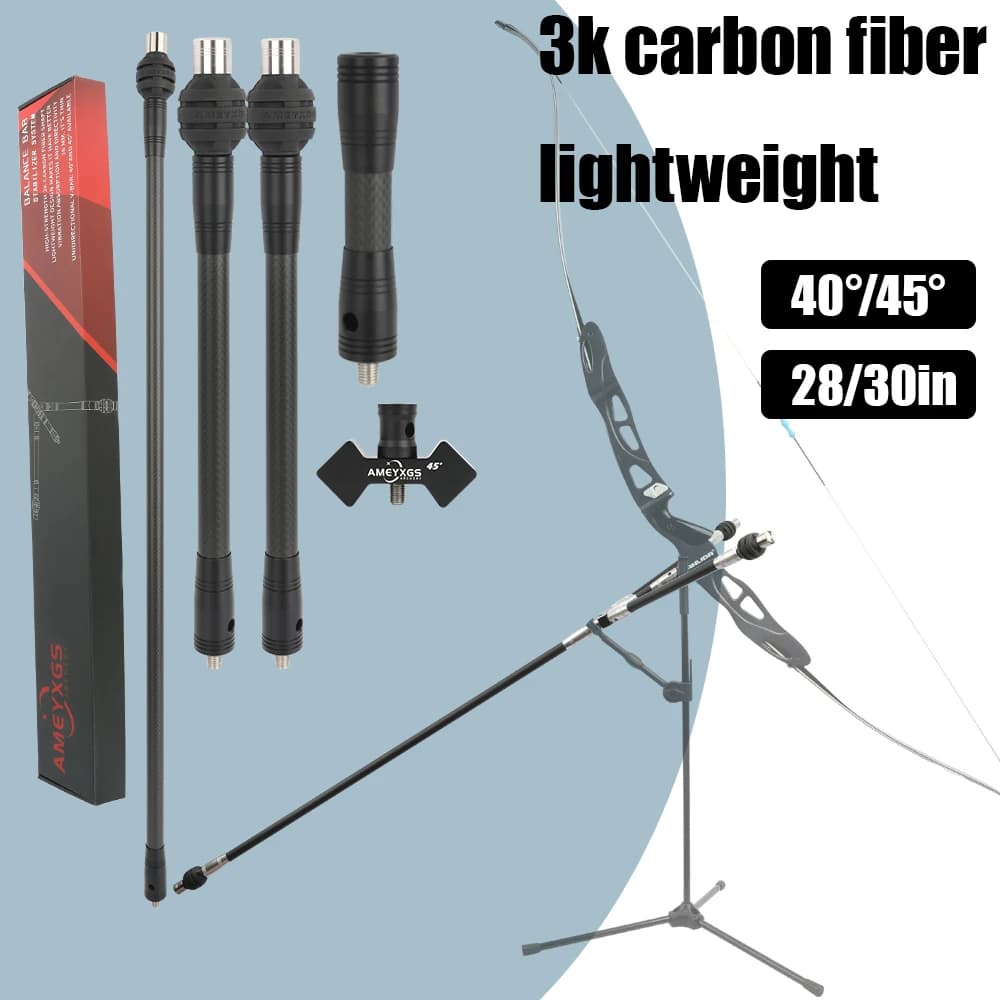 Set barra di bilanciamento per tiro con l'arco 40 ° /45 ° Stabilizzatore per arco con barra a V Ammortizzatore per asta in carbonio 3K Arco Assorbimento degli urti per tiro all'aperto competitivo