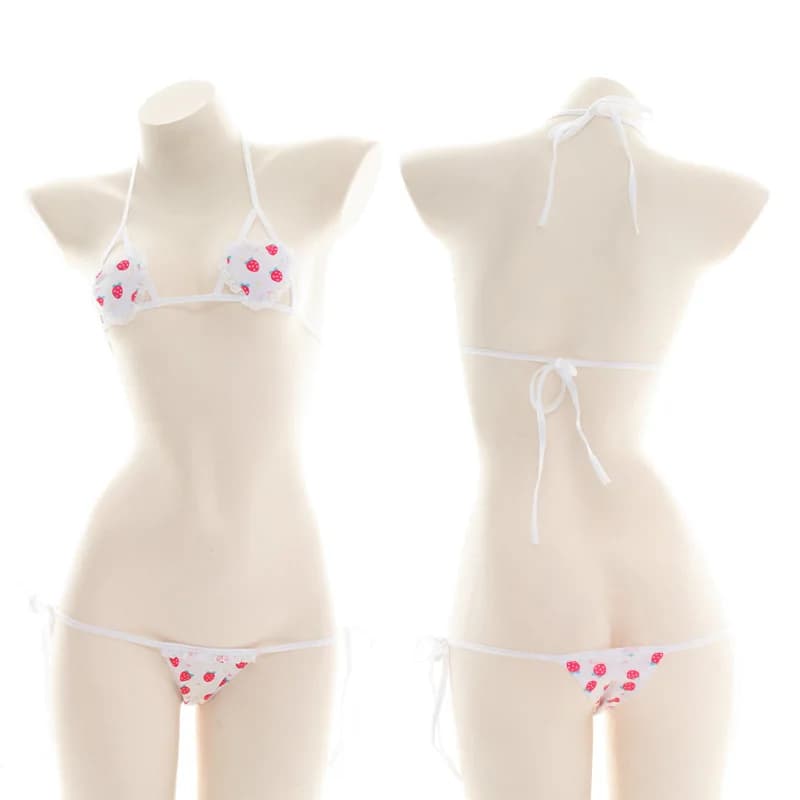 Costume da bagno bikini a righe nere da ragazza, senza schienale, stile anime e fumetti, per cosplay e feste in piscina