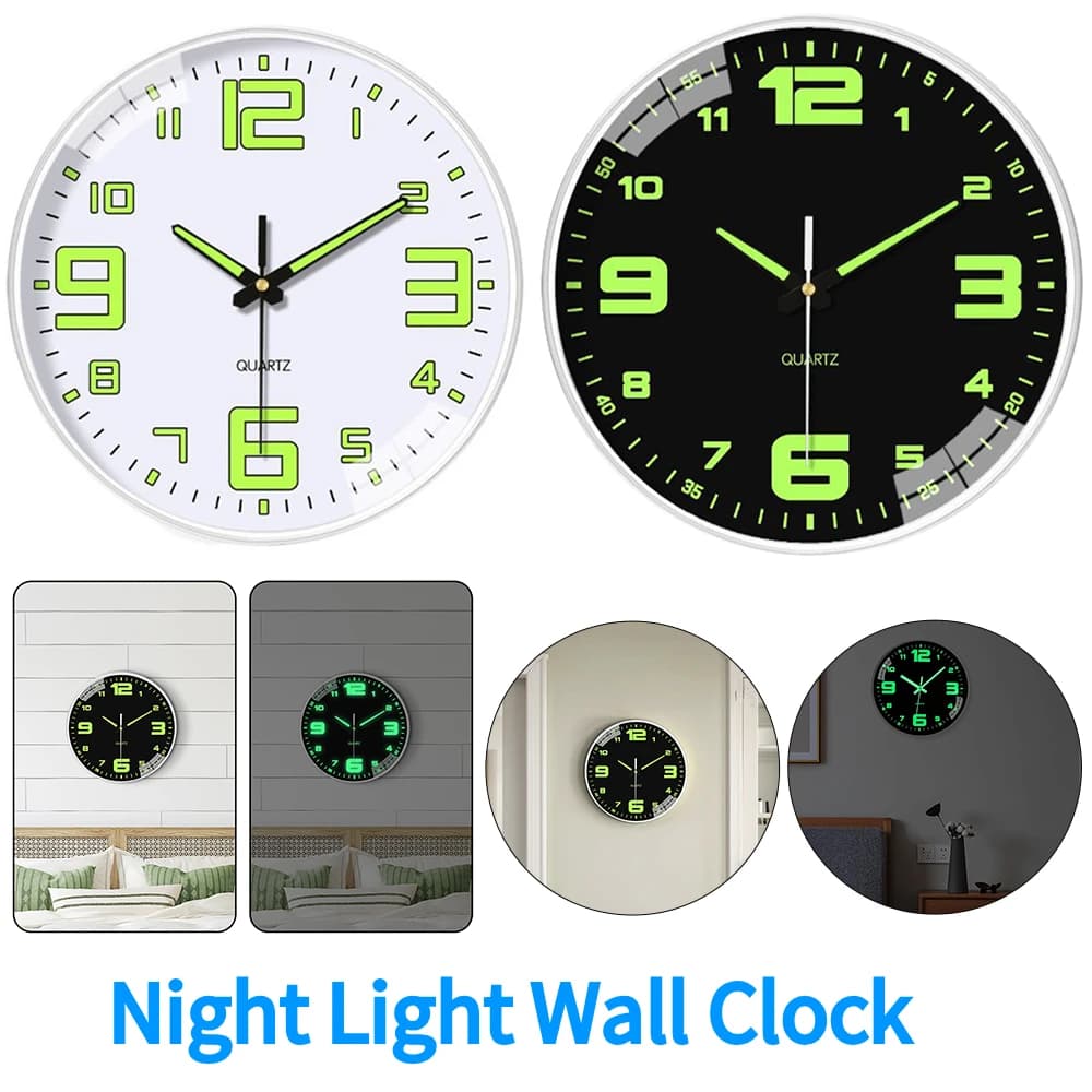 8 inch night light wall clock Battery-lit watches in the dark Silent wall clocks illuminated for living room bedroom furniture