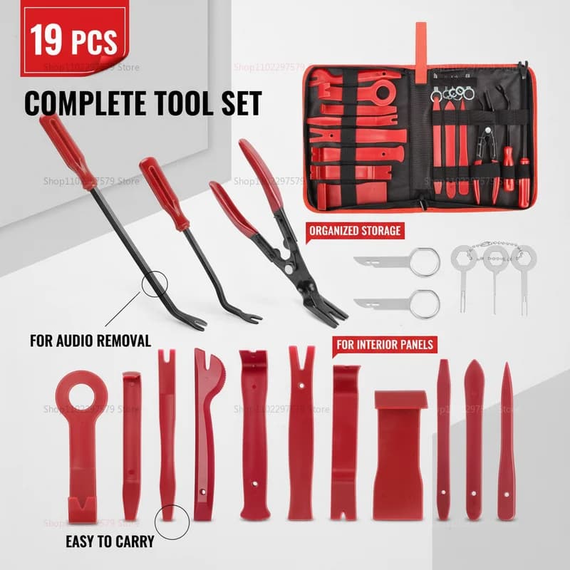 Set di 19 attrezzi per smontaggio autoradio, modifica pannello interno cruscotto e smontaggio navigatore GPS