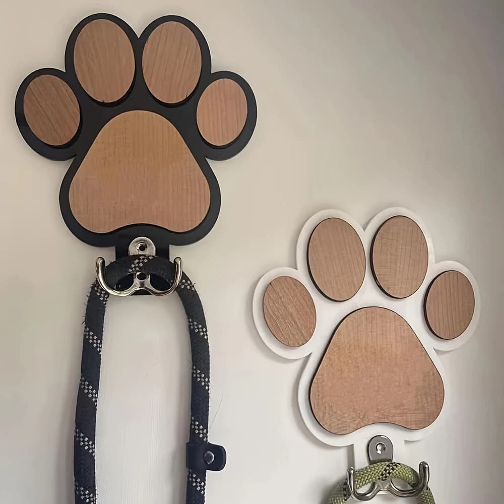 Gancio da Parete in Legno con Impronta di Zampa per Guinzagli e Collari, Porta Guinzaglio con Design a Zampa, Regalo per Amanti dei Cani