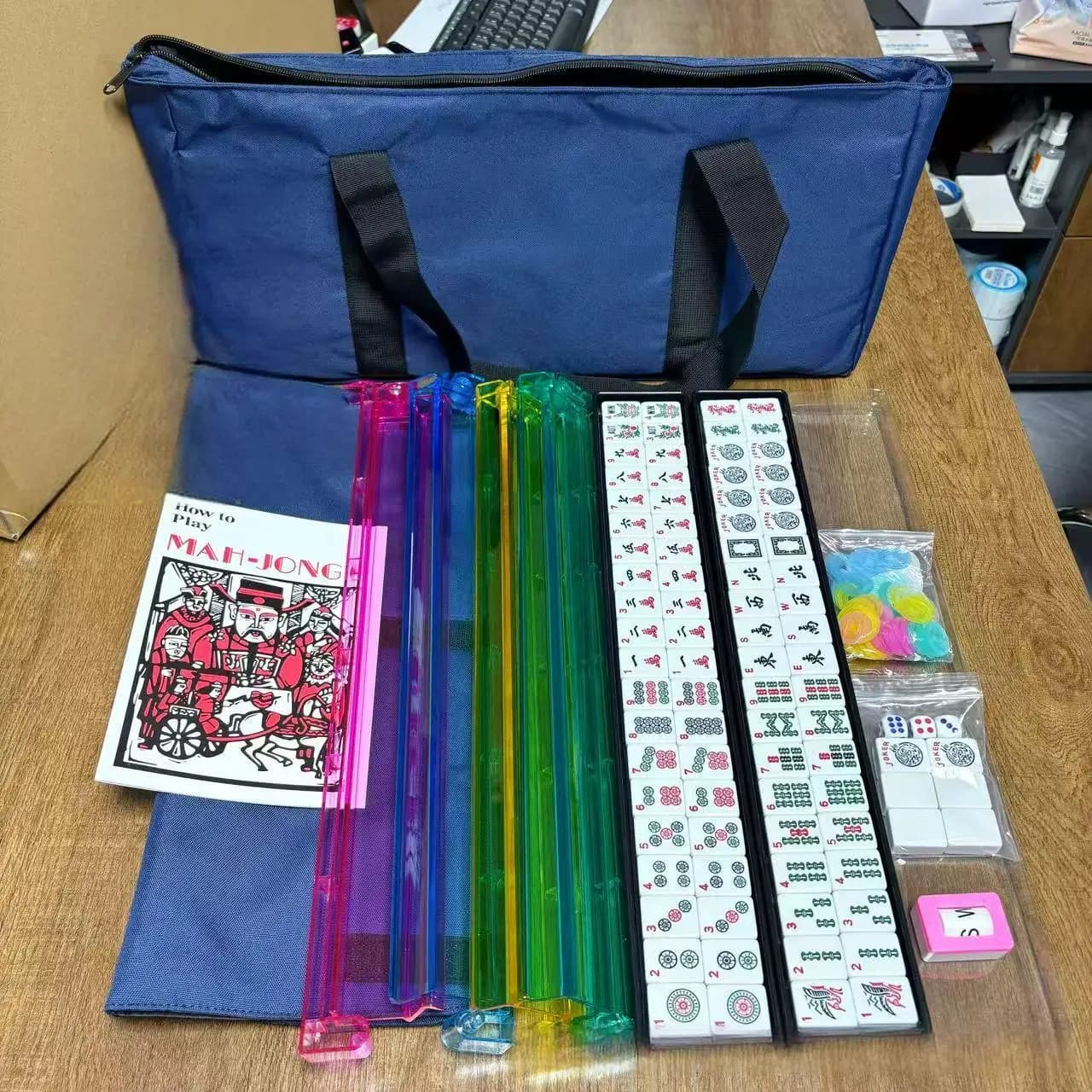 Custom Luxury 166-Tile Melamine American Mahjong Full Set with Racks, Pushers, Storage Bag & Manual Mahjion sets