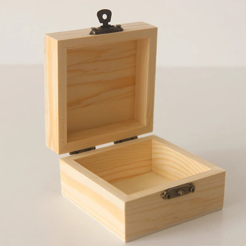 Scatola di legno naturale semplice 8x8x4,7 cm, scatola portaoggetti, scatola regalo, scatola portaoggetti in legno, scatola portaoggetti per articoli vari per la casa