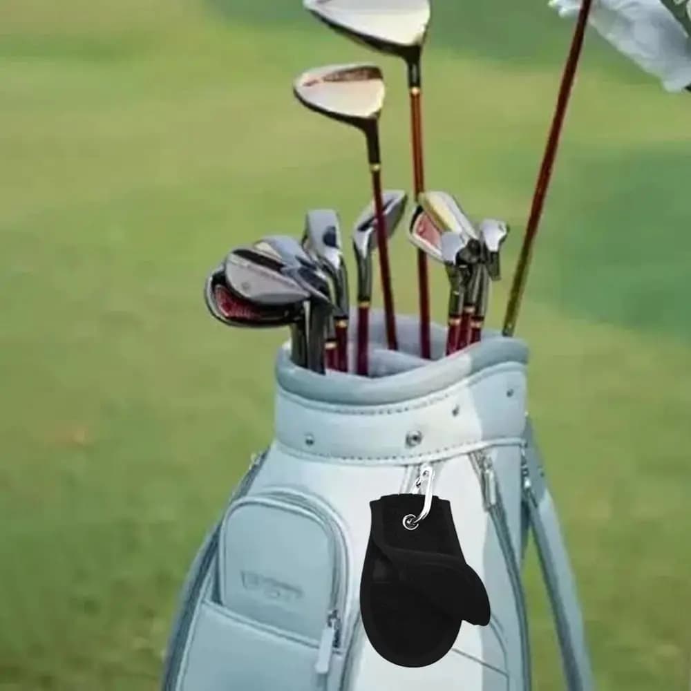 Ausili per l'allenamento Asciugamano per la pulizia della pallina da golf Super assorbente con clip per appendere Asciugamani asciutti Golfista Strumenti per la pulizia del golf con pelle morbida nera