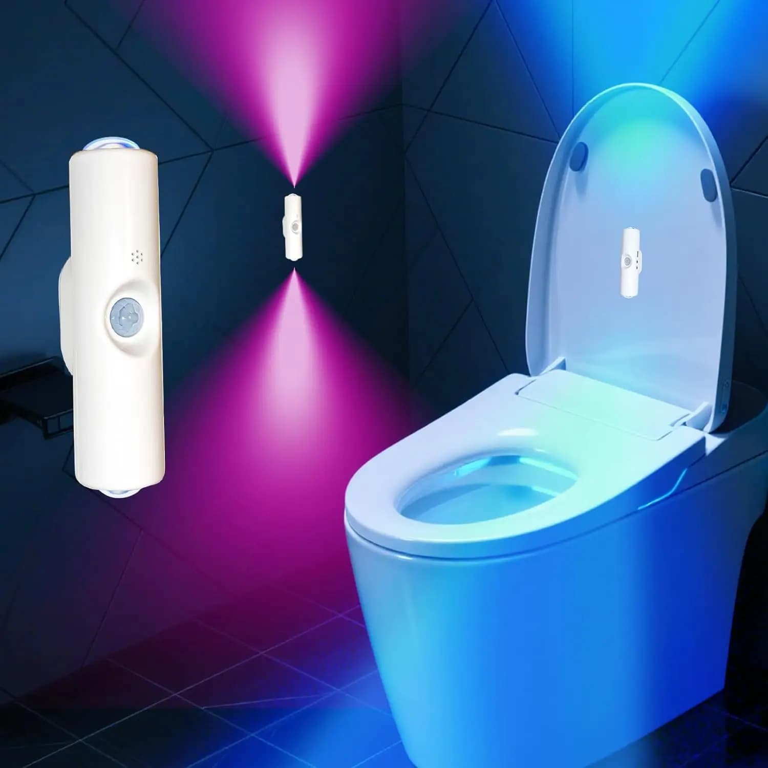 Luce notturna con sensore di movimento, LED a 7 colori, luce notturna per WC, camera da letto, soggiorno, corridoio, lampada da parete magnetica a doppia testa senza fili