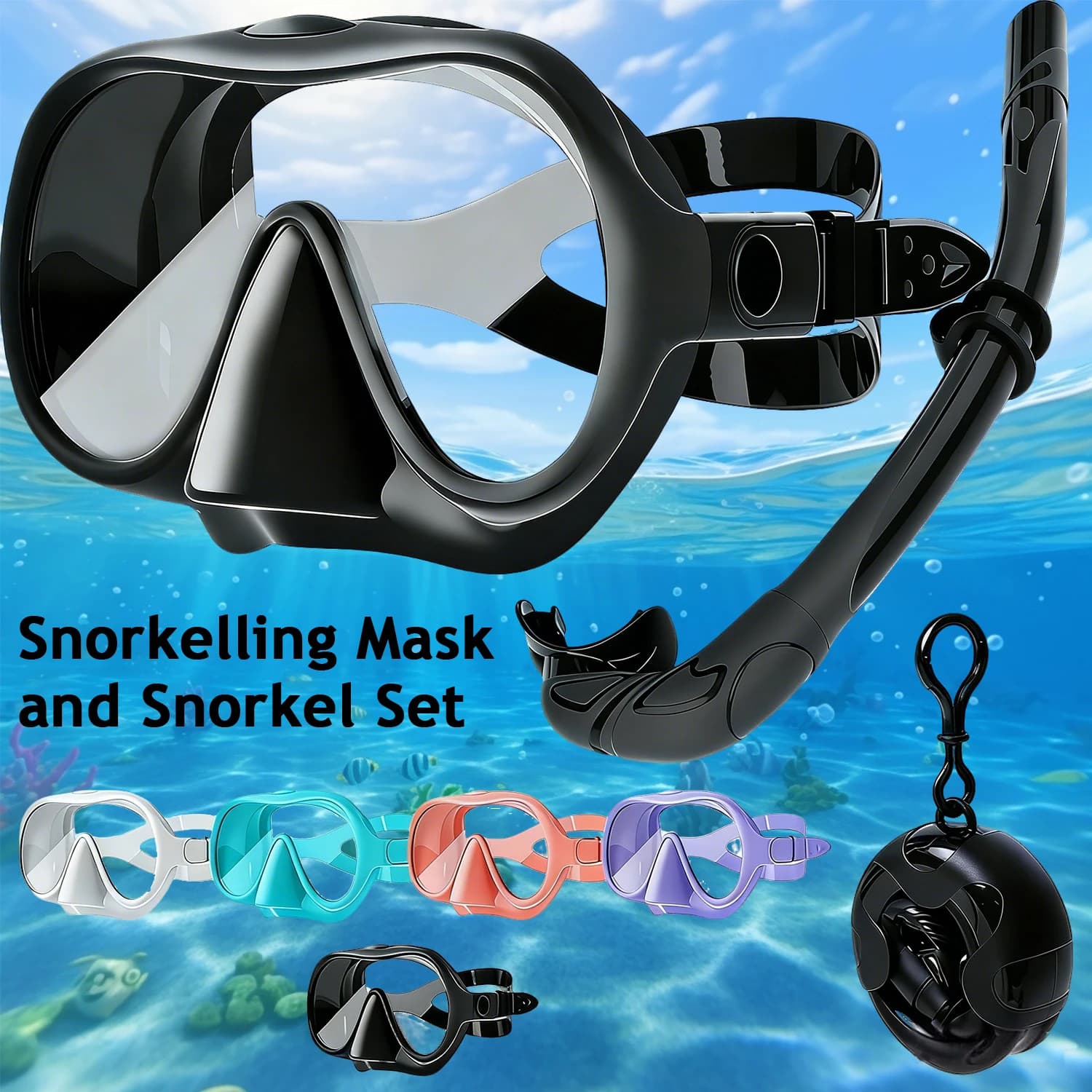 Outdoor Swimming Pools Waterproof Snorkeling Set with Large Silicone Frame for Comfort, Resistance, Fantasy Colors, Diving, Water Sports