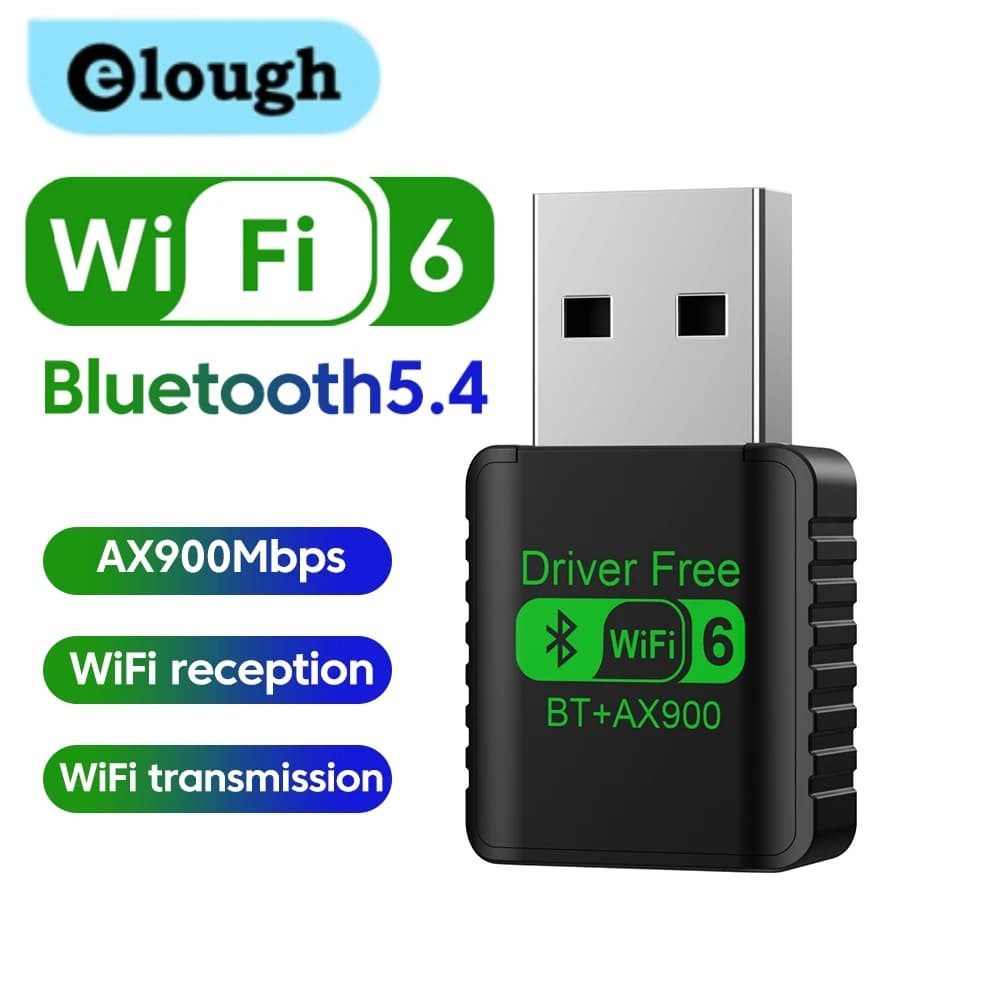 Elough Scheda di rete wireless Bluetooth BT5.4 WiFi6 senza driver AX900 Ricevitore WiFi USB WiFi Bluetooth 2 in 1