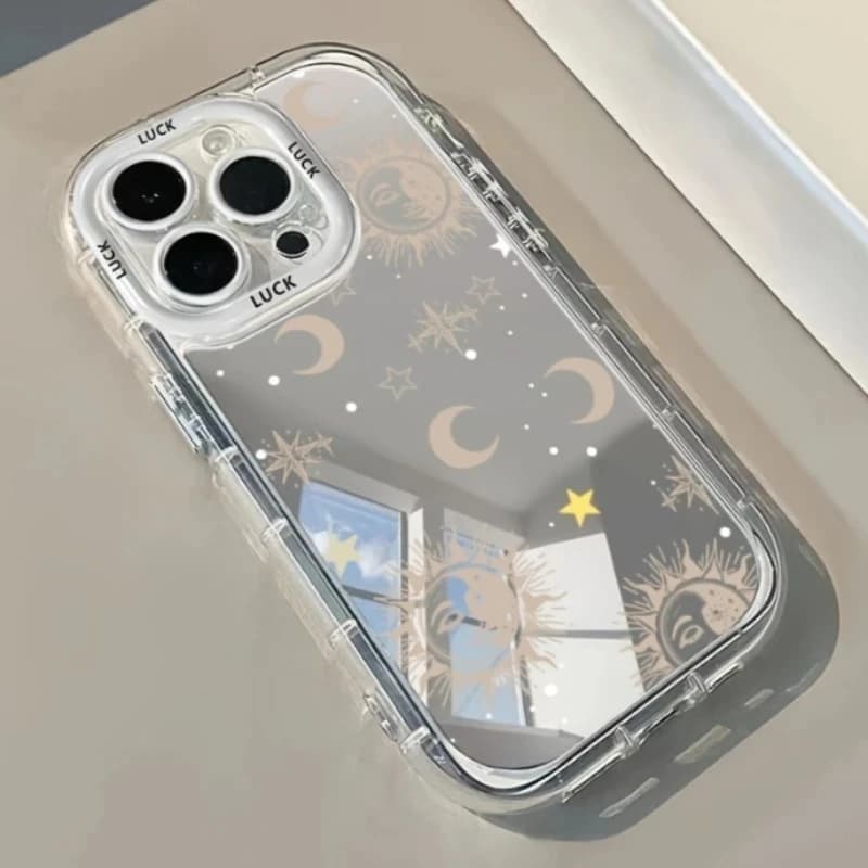Phone case with mirror makeup Kawai Stars and Moon for iPhone 17 AIR 16 15 14 13 12 11 Pro MAX XR XSMAX 7 8 Plus, Cover Anti-Caduta Y2K