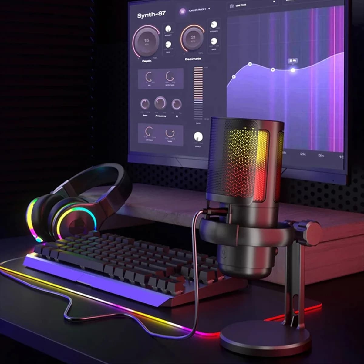 A03R! Gaming RGB Microphone, USB PC Mic for Streaming, Podcasts, Recording, Condenser Computer Desktop Mic on for //