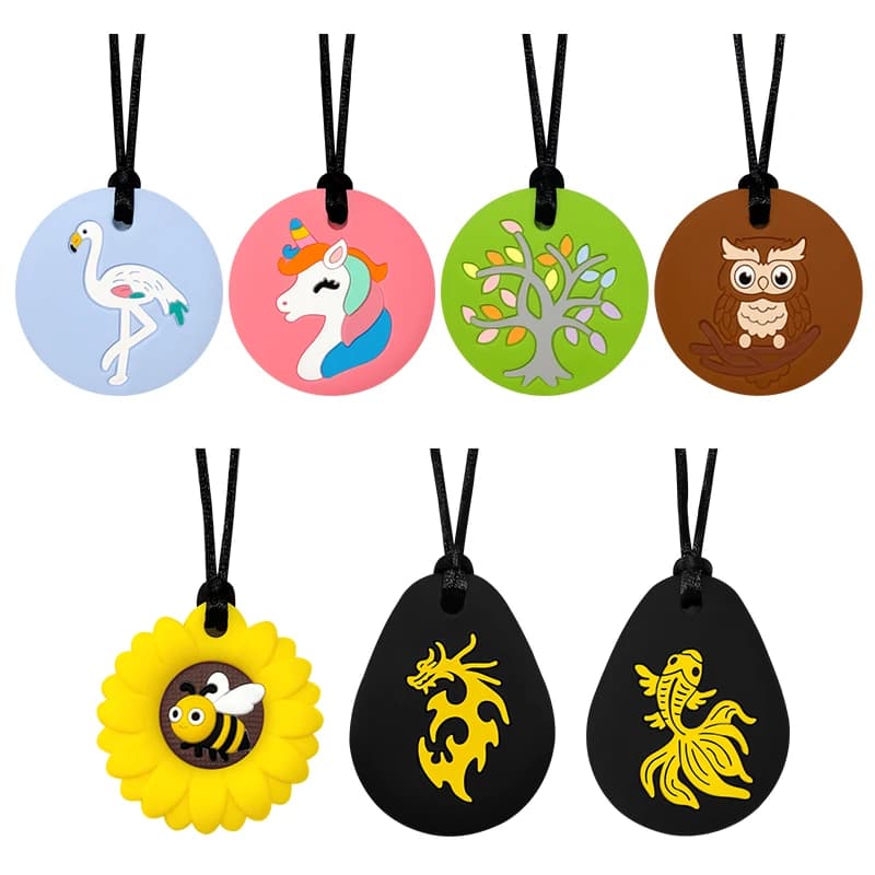 Collana Sensoriale da Masticare per Bambini con Dentizione, ADHD, Autismo, Bisogno di Mordere, Giocattolo Orale Motorico, Ciondolo in Silicone