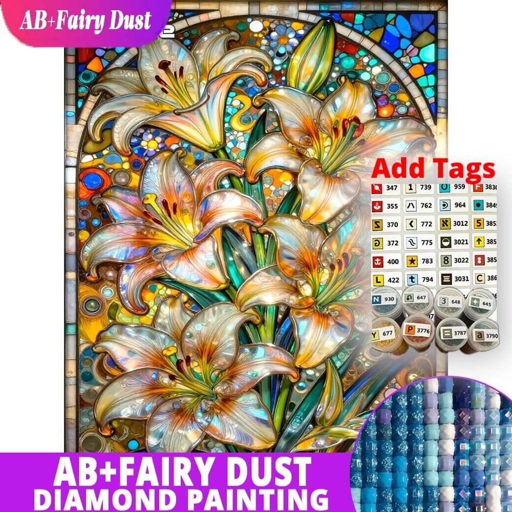 Fairy Dust AB Diamond Embroidery Velvet Canvas Flower Picture Of Rhinestones Mosaic Lily Full Square Drill Painting Craft Kit De