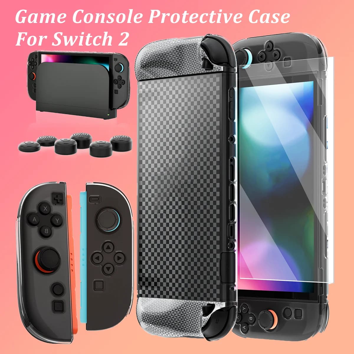 Per switch 2, custodia protettiva per console di gioco e controller + pellicola temperata + copritasti, materiale per PC, antiurto e resistente all'usura