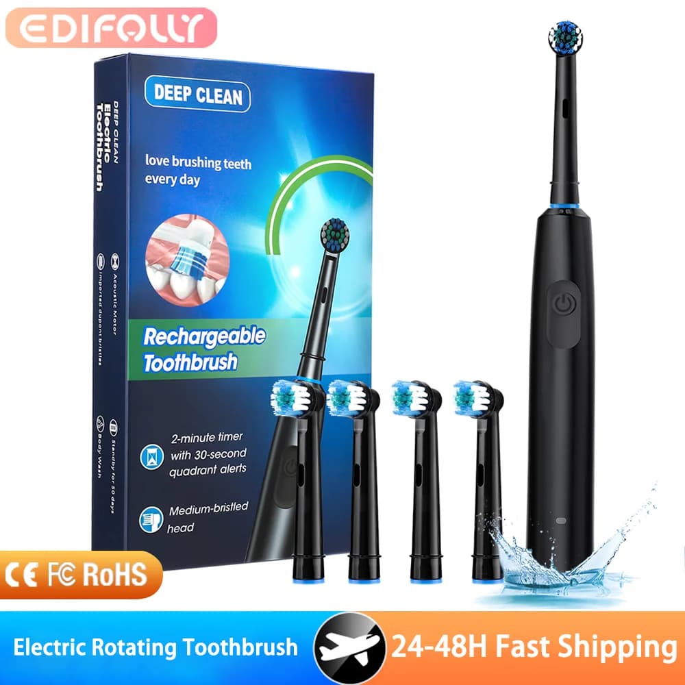 Rotating electric toothbrush with adult support Intelligent Timer Deep clean with rechargeable toothbrush with 4 heads