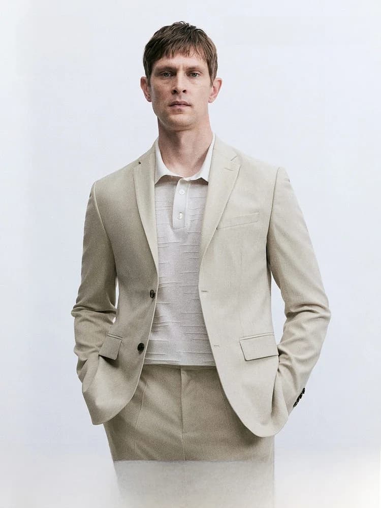 Giacca da Completo Slim Fit H&M per Uomo 1262110, Stile Business, 64% Poliestere, 27% Viscosa, 7% Lana, Senza Spacchetti, Manica Lunga