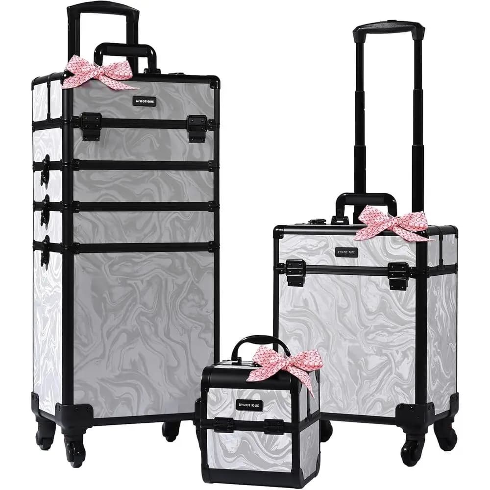 Valigia Trucco Professionale con Ruote, Set 3 Borse per Capelli e Pennelli, Kit Organizzatore Cosmetica, Carrello da Viaggio Bloccabile per Prodotti di Bellezza