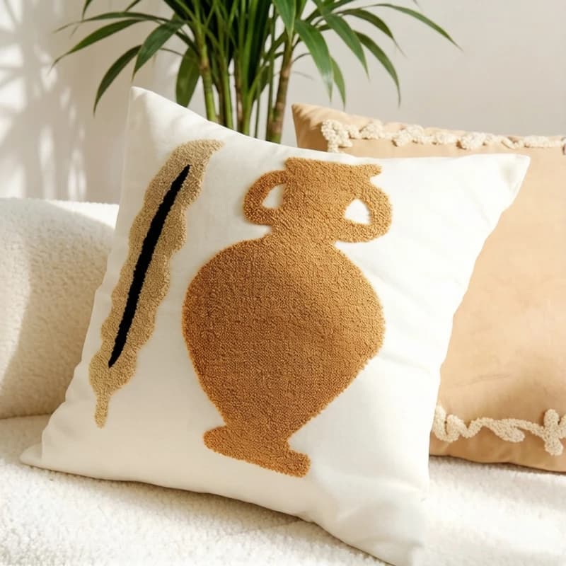 Fodere per Cuscini Ricamate Estetiche 45x45, Design Boho Onde e Pois per Divano/Camera da Letto, Cuscini Decorativi in Morbido Velluto