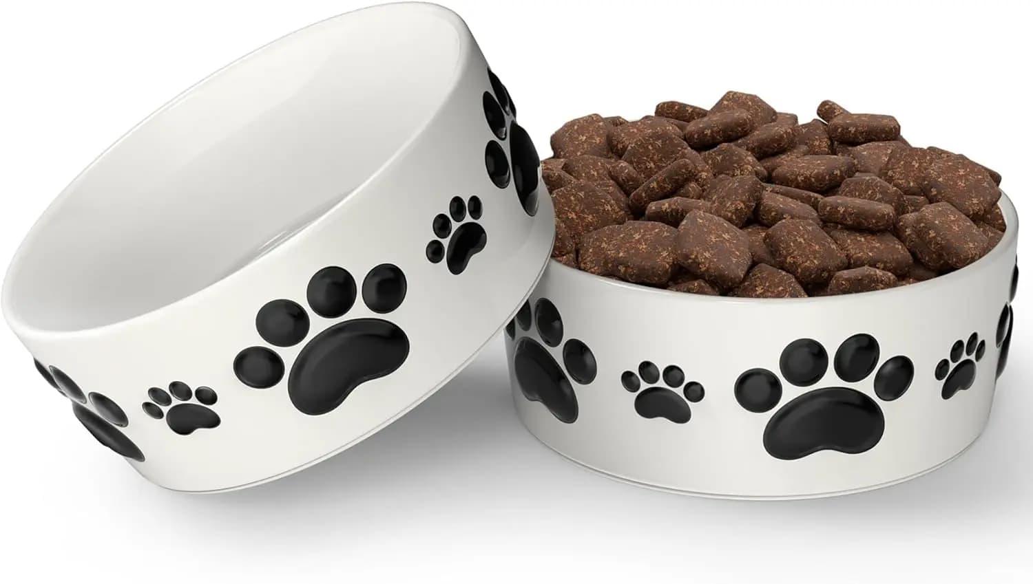 Set di 2 Ciotole in Ceramica per Cani di Piccola Taglia, Rotonde da 5'' con Anelli Antiscivolo, Set Ciotole per Cibo e Acqua
