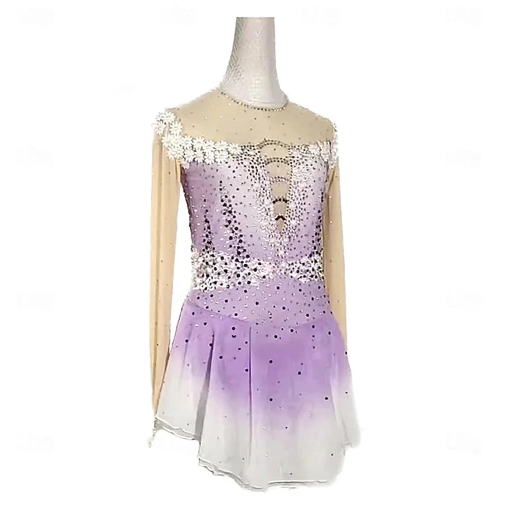Pattinaggio di figura Dres Women Patchwork Thumbhole Elasticity Training Competition Skating Wear Classic figura di pattinaggio su ghiaccio a maniche lunghe