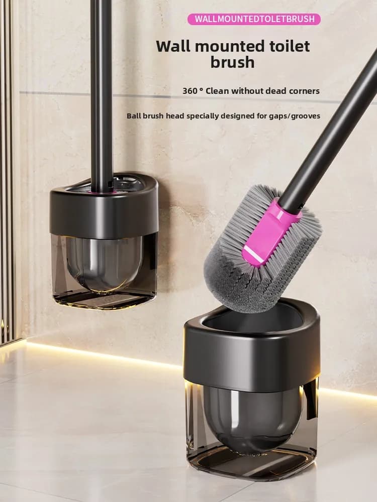 Spazzola per WC con Manico Lungo, Montaggio a Parete Senza Foratura, Strumento per la Pulizia del Bagno, Raggiunge Ogni Angolo, Spazzola per WC in Plastica Resistente