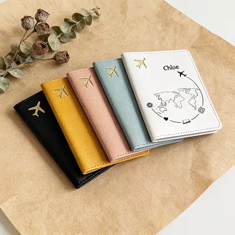Custom Name Text Travel Passport Holder - Lightweight Synthetic Synthetic Leather, Snap Closure Design, Unlined Interior