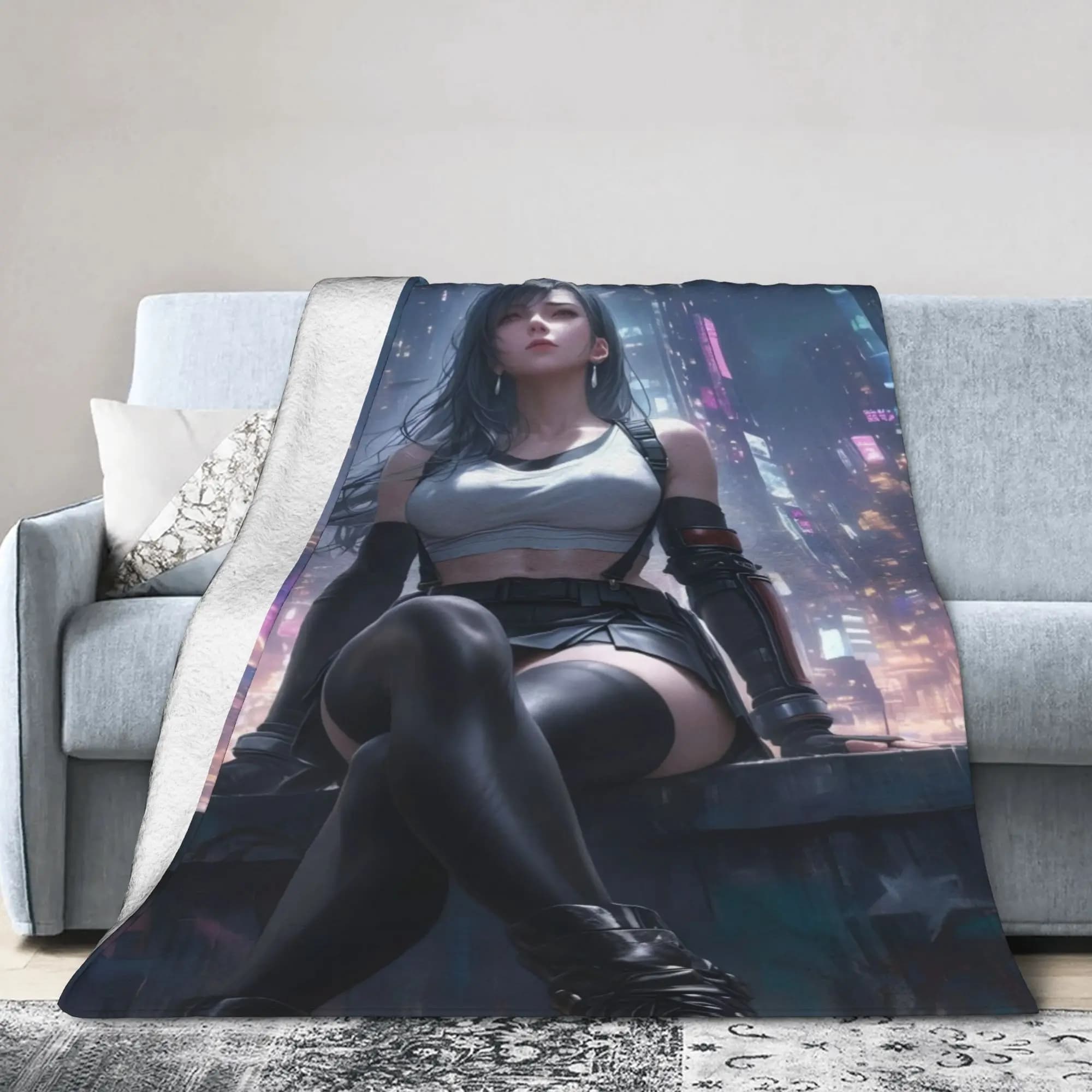 Cyber heroine poster design Flannel printed blanket suitable for all seasons suitable for living room office sofa and travel