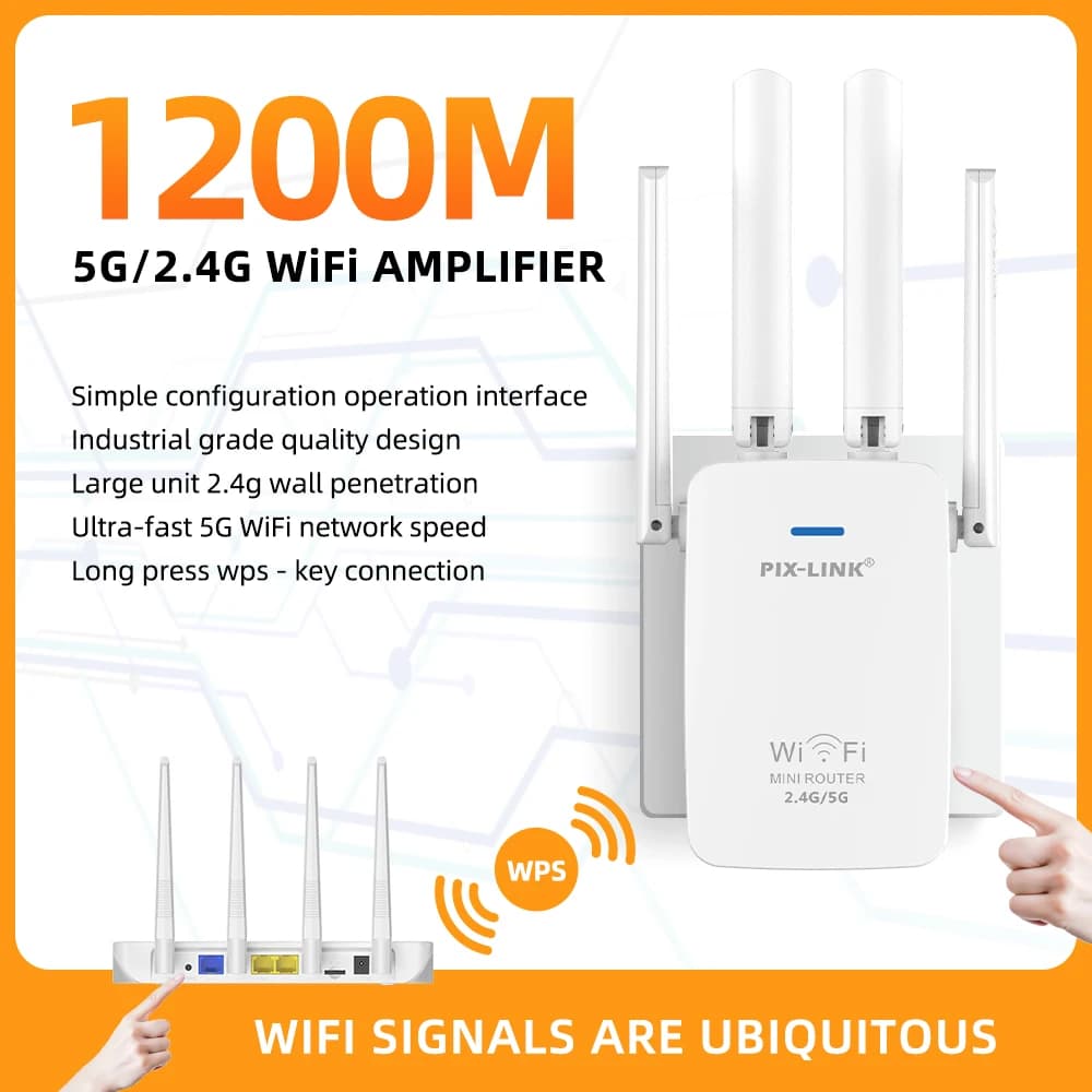 PIX-LINK AC29 Wireless Wifi Extender 1200Mbps Dual Band 2.4 e 5.8Ghz 4 Antenna Wifi Ripetitore Router Amplificatore di segnale a lungo raggio