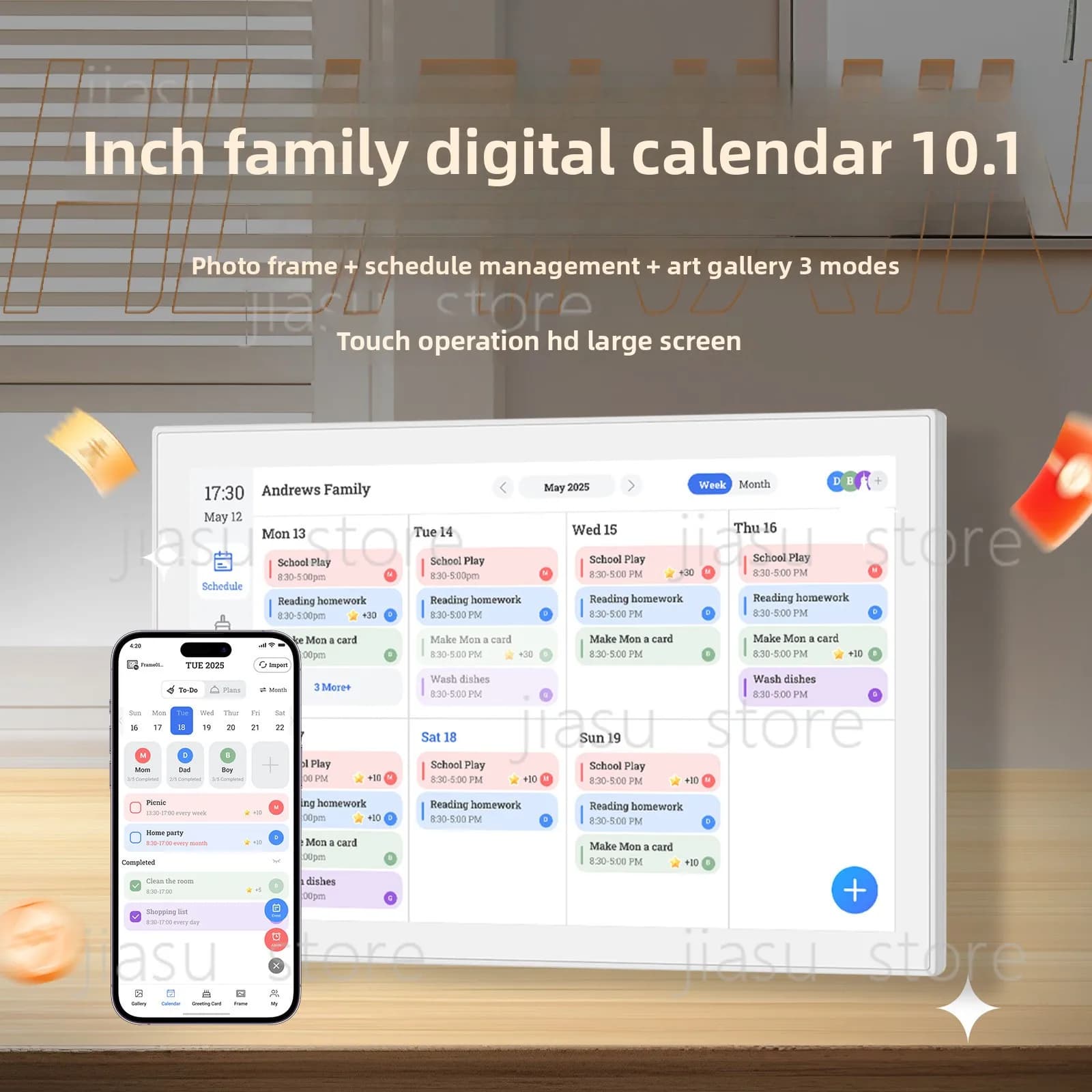 Cornice Digitale Intelligente da 10 Pollici con Calendario e Foto Cloud - Schermo Touch HD, Sincronizzazione WiFi Google/Outlook per la Gestione degli Orari Familiari