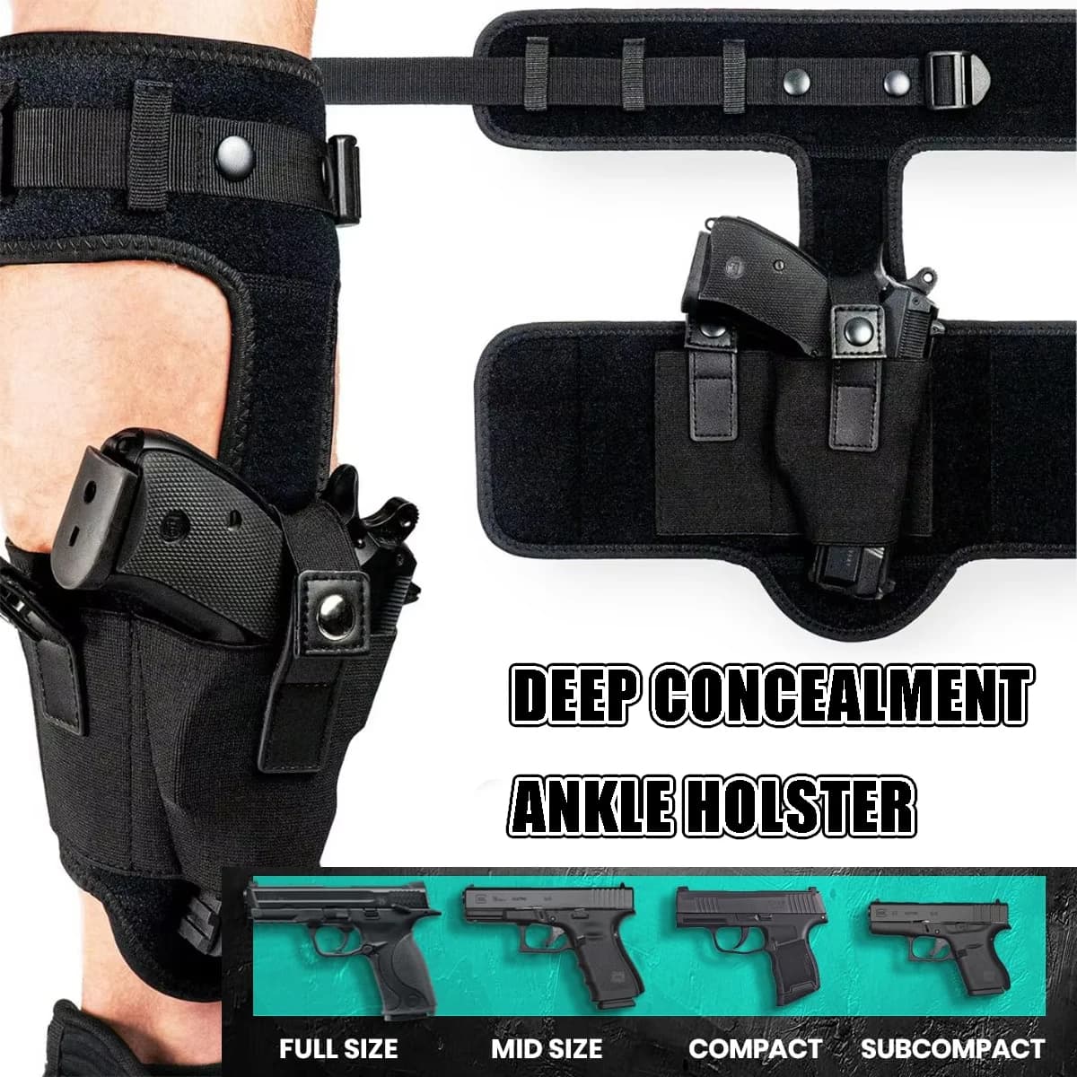 Premium Ankle Strap for Deep Occulation, 9 mm 380 for Glock 43 26 19, Ruger LCP SIG P365 Springfield Shield 9 mm Bodyguard 380