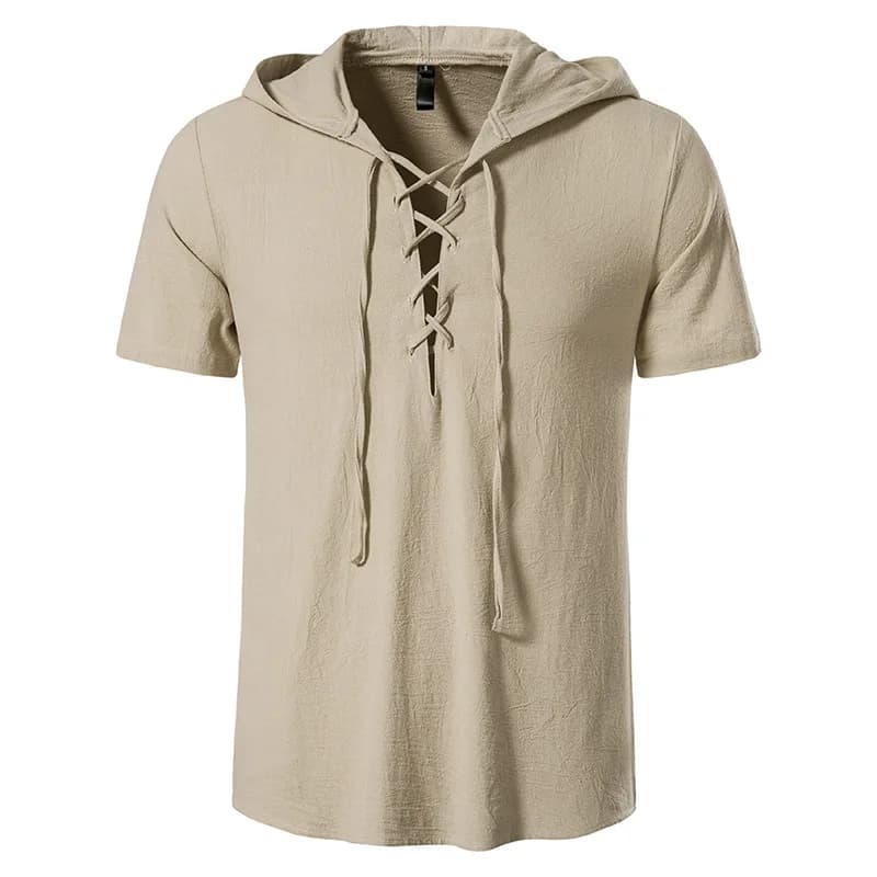 UNITIM Men T-shirts Summer American Drawstring Hooded Man Shirts Simple Thin Breathable Short Sleeve Beach Casual Male Top
