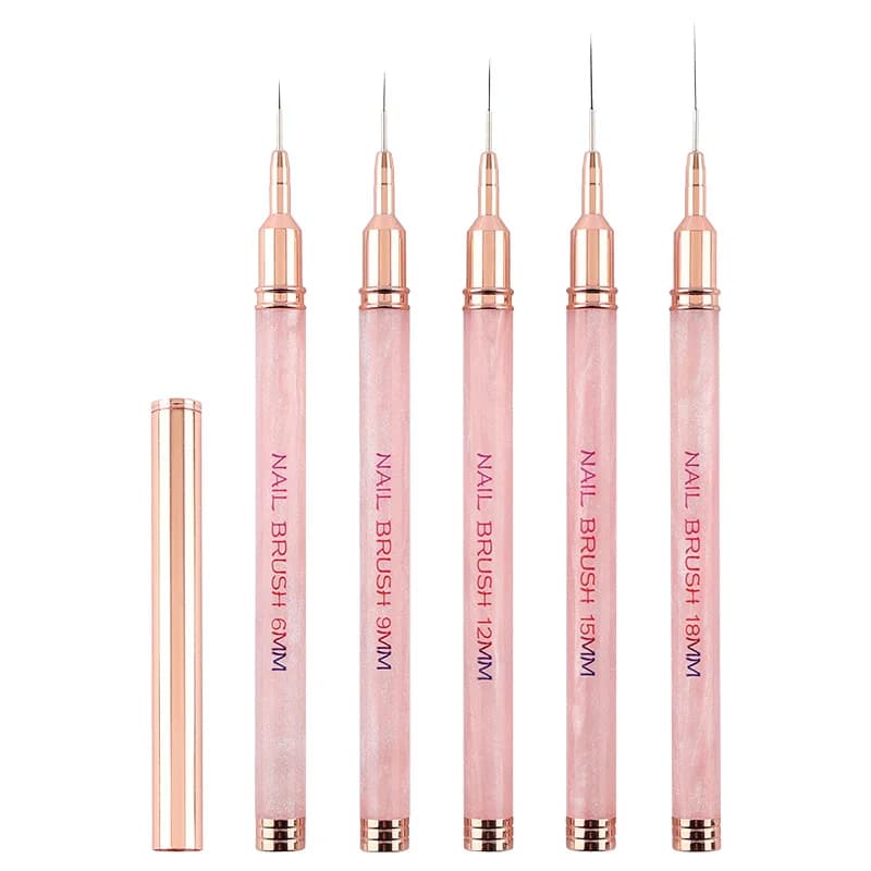 Pennelli per Nail Art Rosa da 6/9/12/15/18mm, Pennelli per Gel, Pennelli per Pittura Unghie, Pennelli per Design Unghie