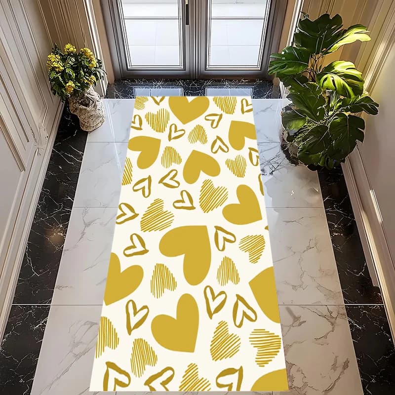 Tappeto Runner Bohemien con Stampa Geometrica e Cuori, Antiscivolo Lavabile, Tappeto Colorato per Ingresso, Soggiorno, Cucina