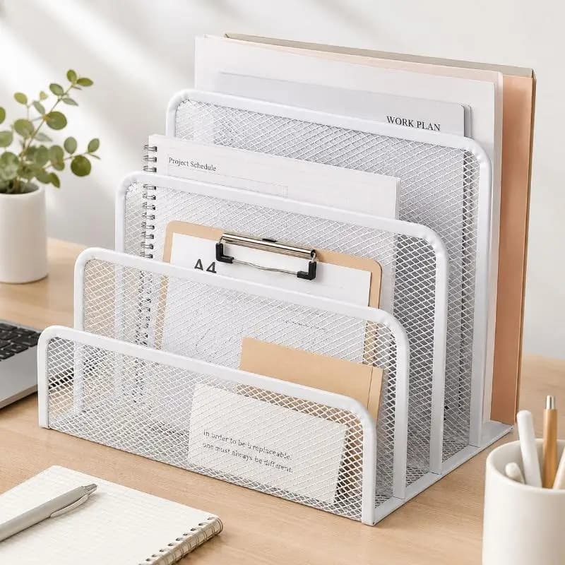 @*Space Saving 3 Layer Black Metal Mesh Desk Organizer Paper Tray Notebook Stand for Dorm Home Office Use