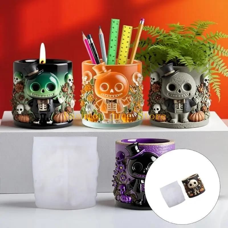 3D Halloween Skeleton Ghost Silicone Mold DIY Epoxy Resin Storage Cup Candle Holder Succulent Planter Craft Casting Mold