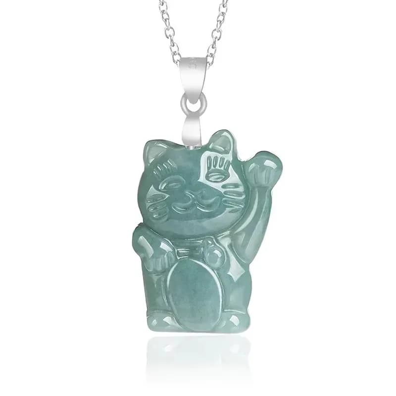 Birmano Blue Jade Fortune Cat ciondolo vero verde 925 argento smeraldo Vintage gioielli da donna collana giadeite accessori naturali