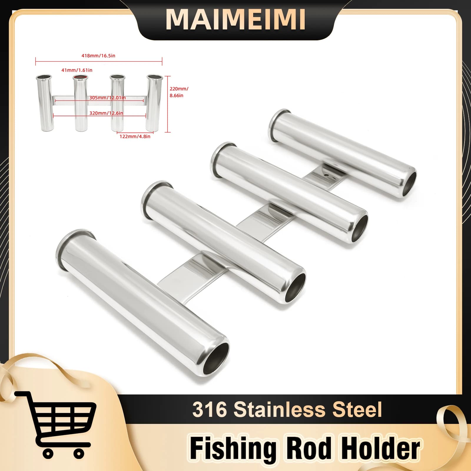Morsetto a 4 tubi sul supporto per canna da pesca Porta cialde da pesca in acciaio inossidabile 316 a parete per accessori per barche camper camper per barche marine