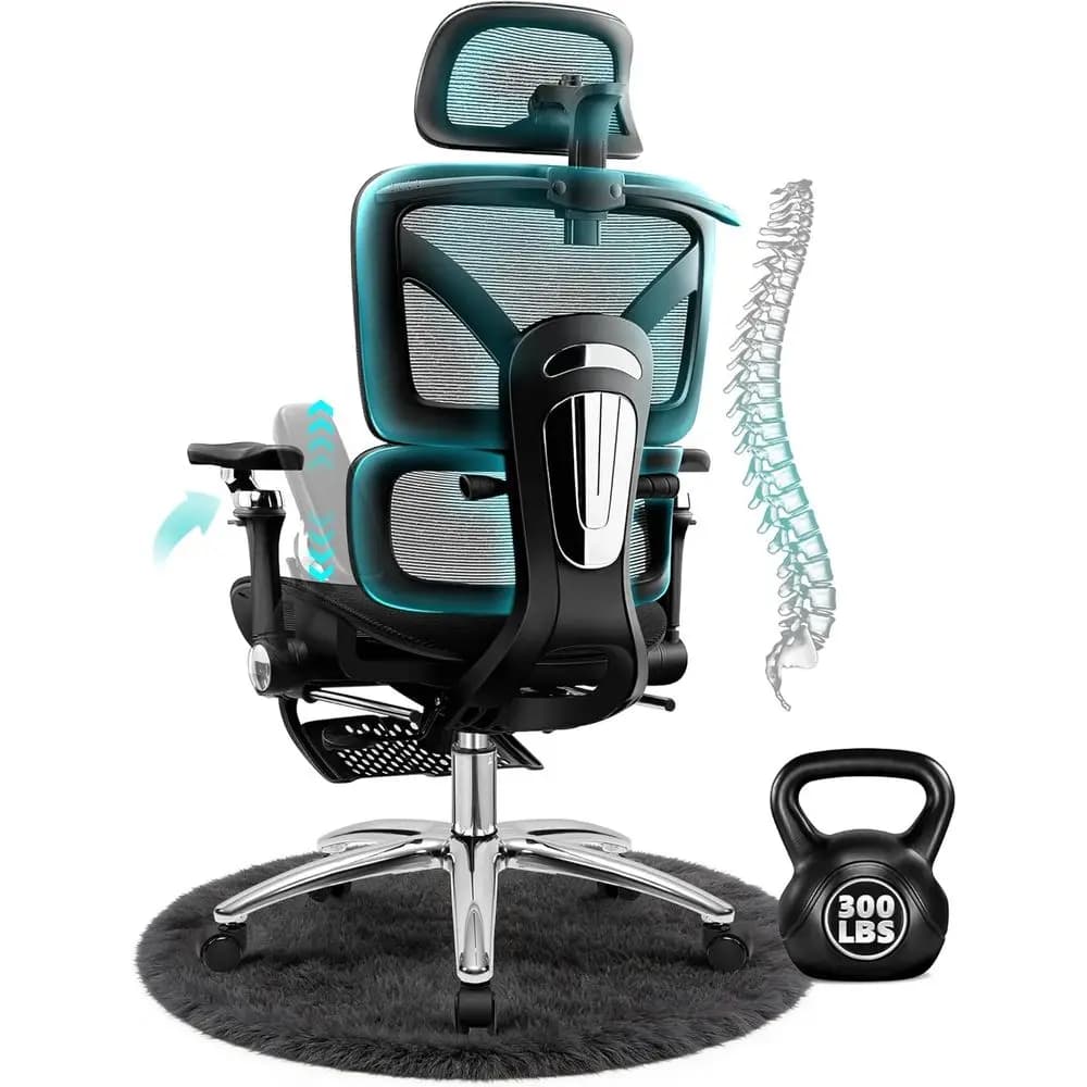 Sedia da ufficio ergonomica in rete con poggiapiedi, supporto lombare regolabile, braccioli 5D, sedia da scrivania per gaming ed executive, grande e alta, B