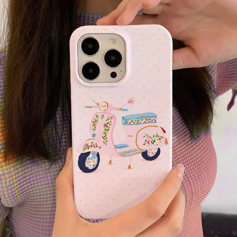 Ins Pink Flower Motorcycle Phone Case for IPHONE 17 Air 16E 15 PROMAX 14 Plus 13 12 MINI 11 PRO 16Plus XR XS Acrylic Phone Cover