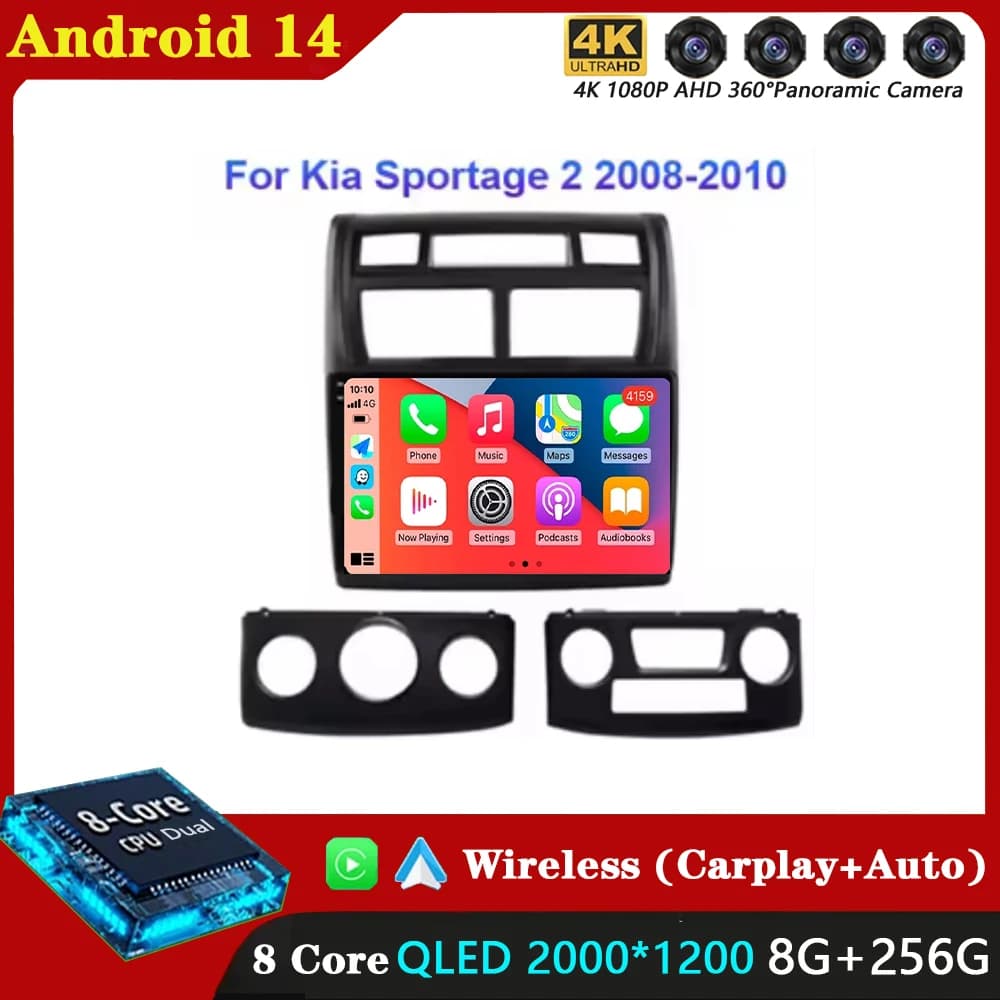 Android 15 Autoradio for Kia Sportage 2 2004 2005 2006 2007-2010 GPS navigation Multimedia Video Player Stereo wireless Carplay