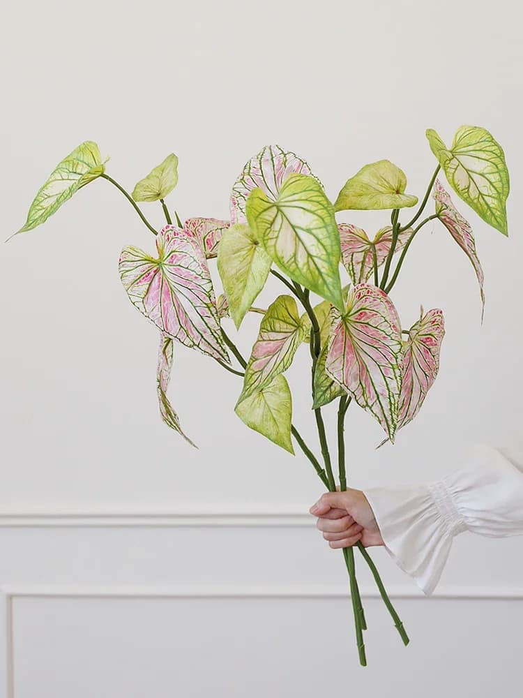 Pianta Artificiale di Caladium, Pianta Finta in Plastica, Decorazione per Interni, Finto Fogliame per Composizioni Floreali