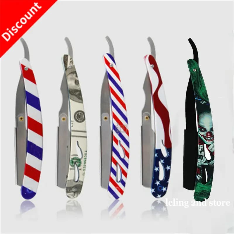 Professional colorful manual shaver with straight edge, stainless steel sharp barber shaver, wholesale folding beard cutter