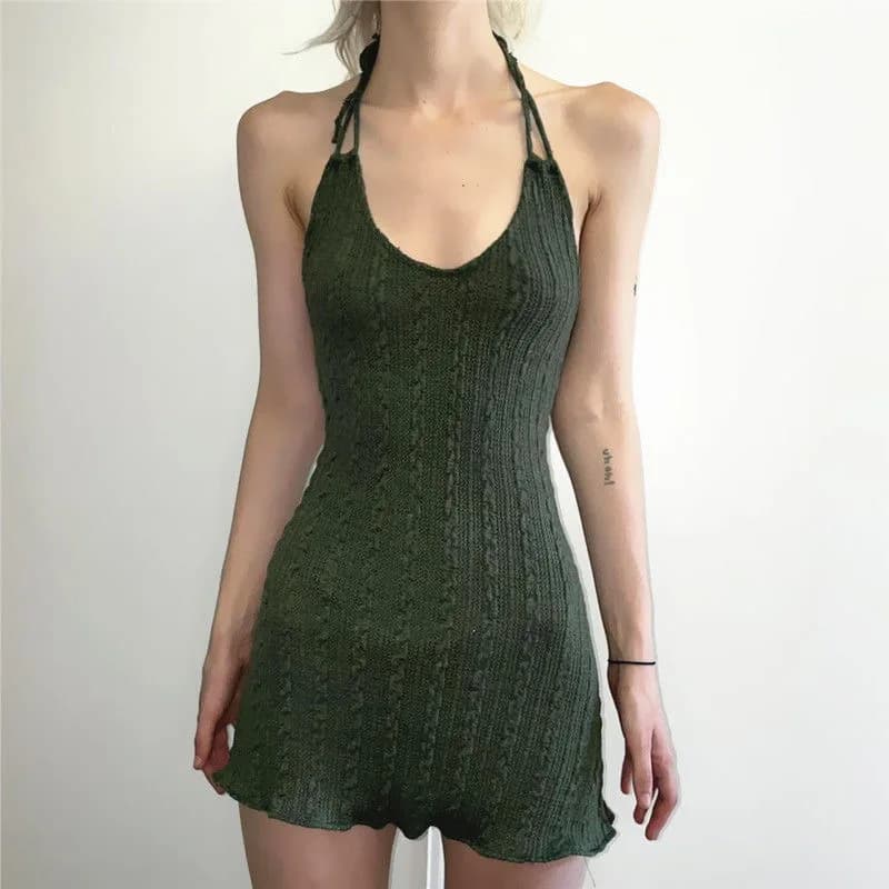 2024 nuove donne americane ABG Sexy Hanging Neck Strap Dress tinta unita aperto zaino Hip Dress