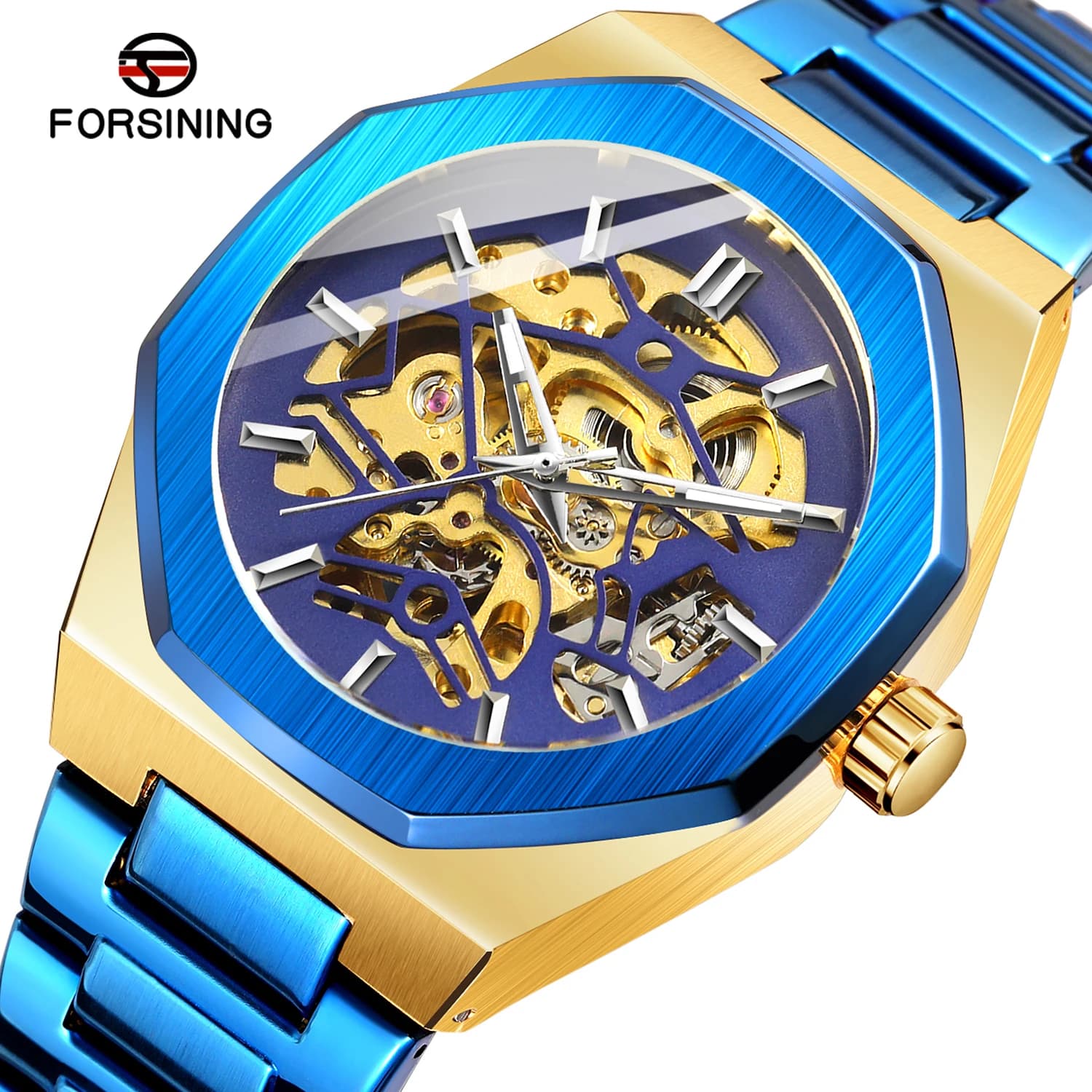 FORSINING 8198 Nuovo Orologio Da Polso Meccanico Automatico Da Uomo Esercito Militare Sport Orologio Maschile Top Brand di Lusso Argento Scheletro Orologio Da Uomo