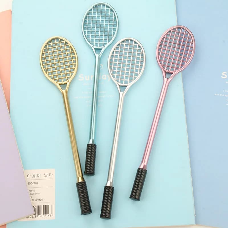4/8/16pcs Random Cute Badminton Racket Shaped Gel Pens, Creative Sports Design 0.5mm Black Ink, Kawaii Stationery Gift
