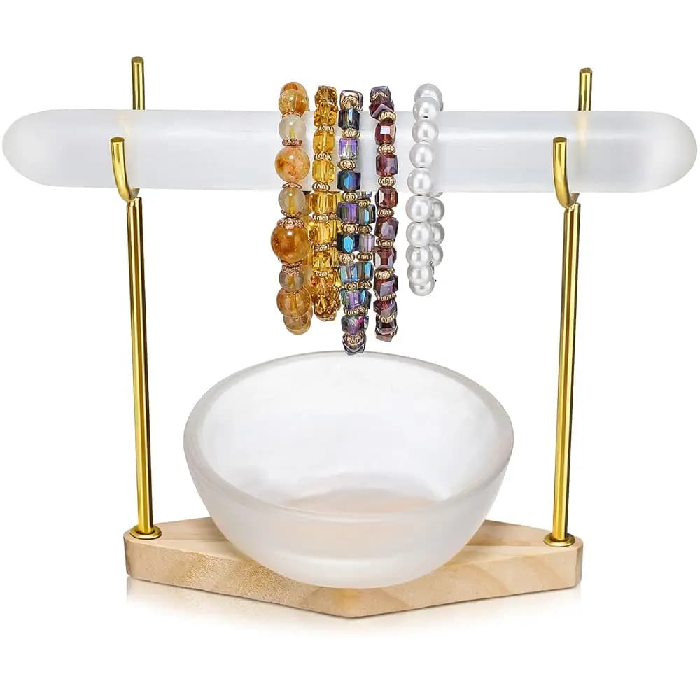 Espositore per Bracciali in Selenite, Set Ciotola in Cristallo di Selenite, Espositore Gotico Staccabile per Bracciali Curativi in Cristallo 4 pollici S