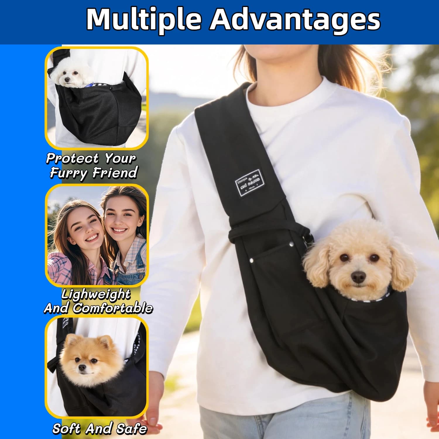 Adjustable Pet Sling Carrier Bag, Breathable Soft Dog Cat Crossbody Sling, Hands‑Free Portable Pet Carrier for Small Dogs Puppy