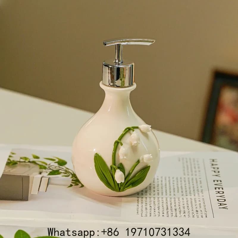 Dispenser di sapone creativo in ceramica a forma di campana orchidea per bagno, lavamani, lozione, gel doccia, detergente per capelli, con erogatore a pressione per lozioni e liquidi.