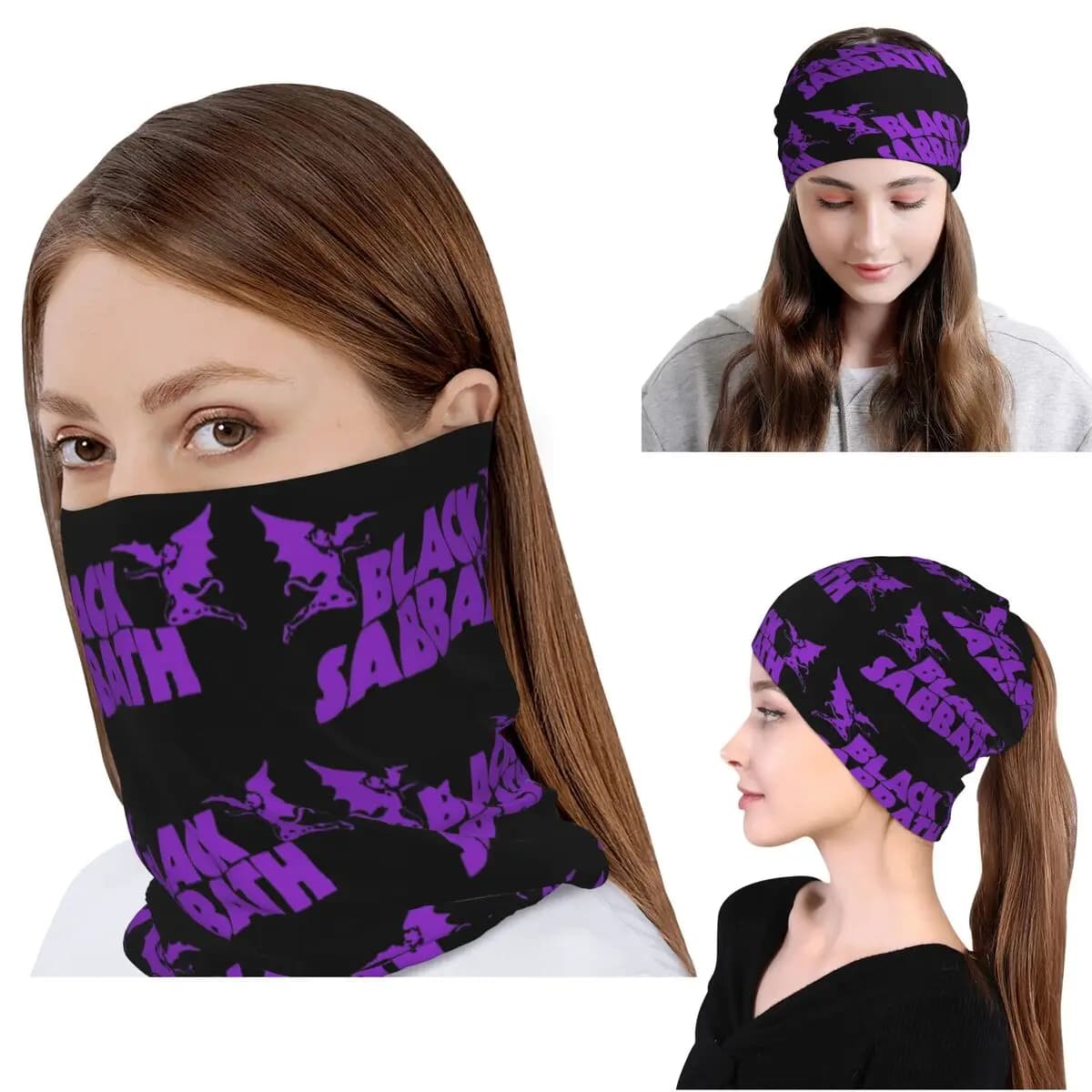 Black Sabbath Ozzy Rock Bandana Neck Gaiter Wrap Scarf Fascia per la testa multiuso, berretto per uomo e donna, lavabile